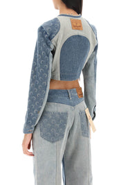 Marine Serre Regenerated Denim Cropped Jacket   Blue