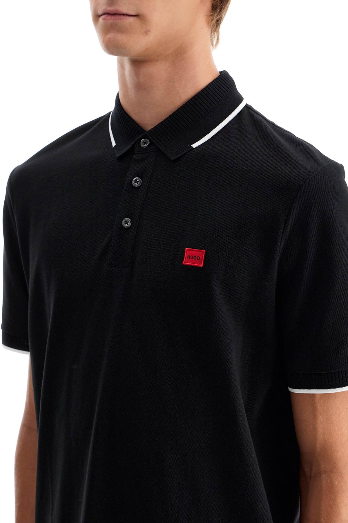 Hugo Polo Shirt With Contrasting Finishing Details   Black