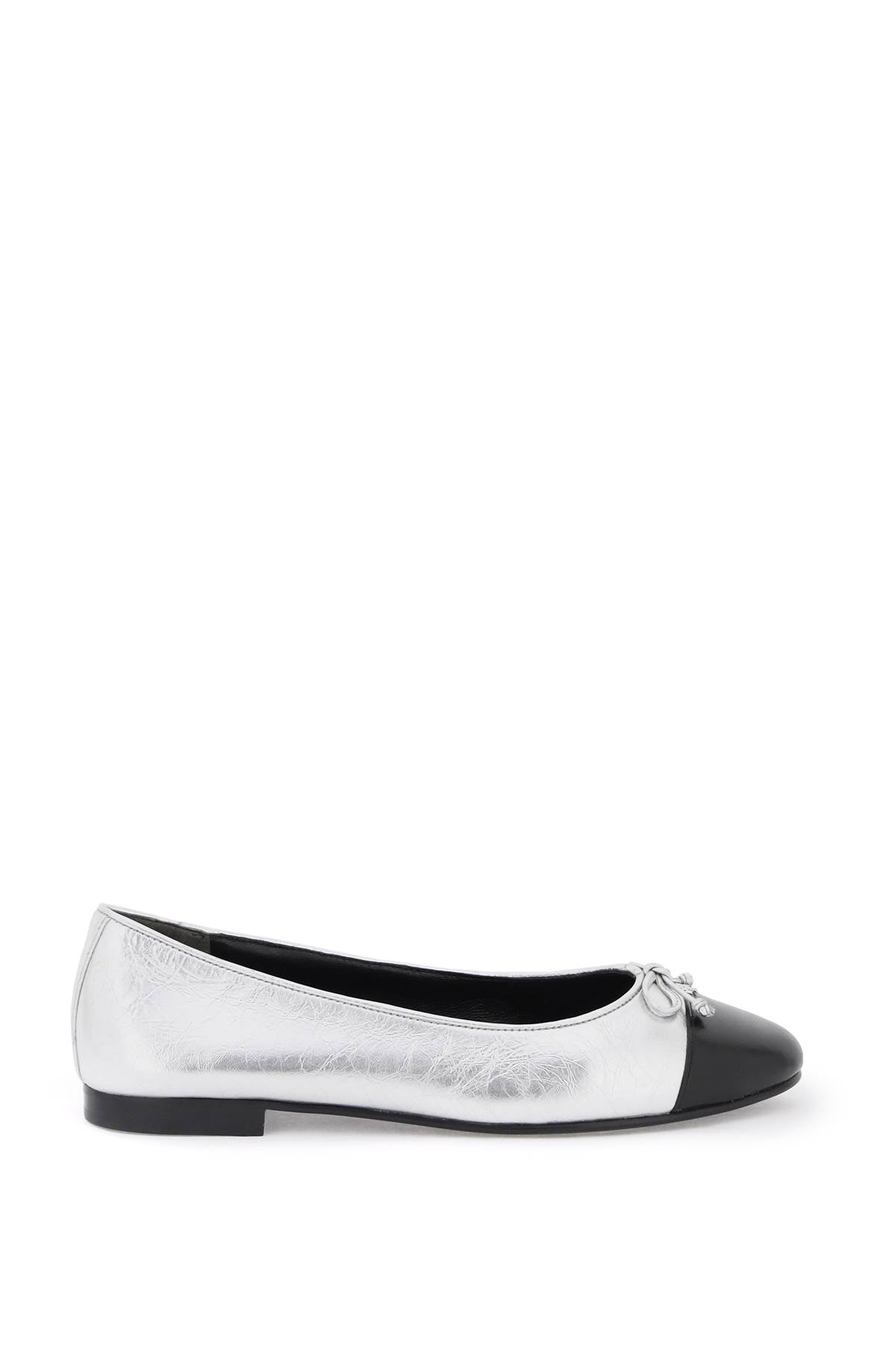 Tory Burch Laminated Ballet Flats With Contrasting Toe   Silver