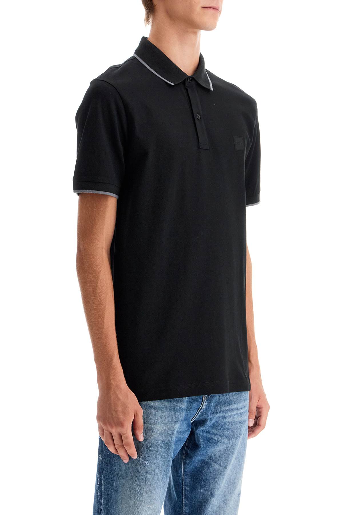 Boss Polo Shirt With Logo Patch   Black