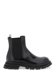 Alexander Mcqueen Shiny Leather Chelsea Boots   Black