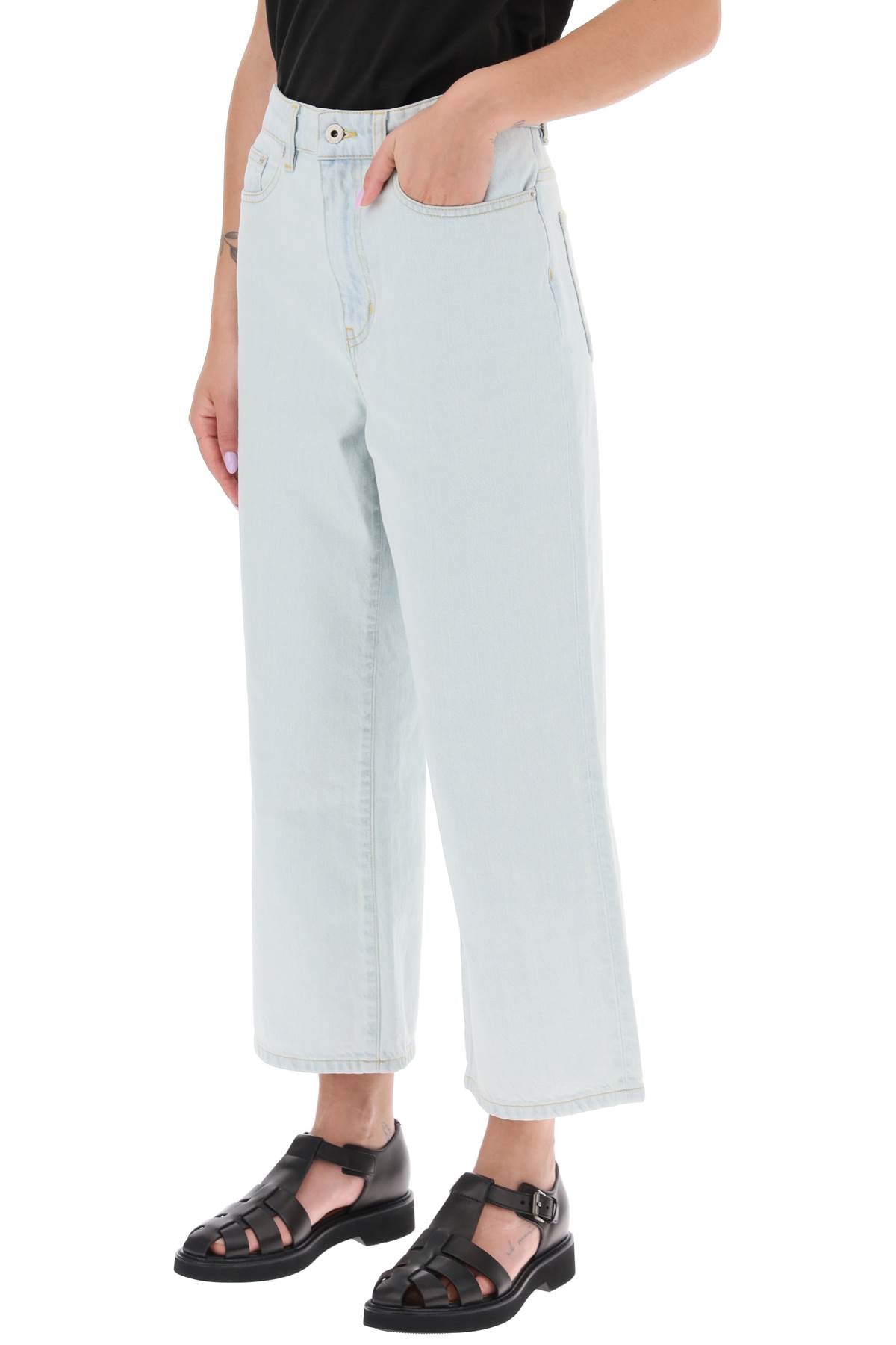 Kenzo 'Sumire' Cropped Jeans With Wide Leg   Light Blue