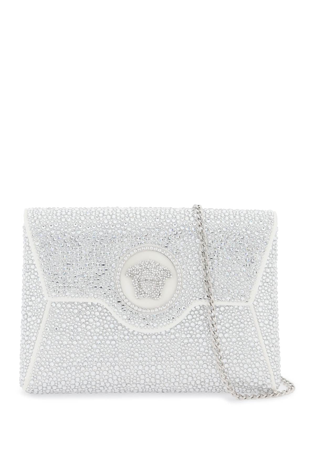 Versace La Medusa Envelope Clutch With Crystals   Silver