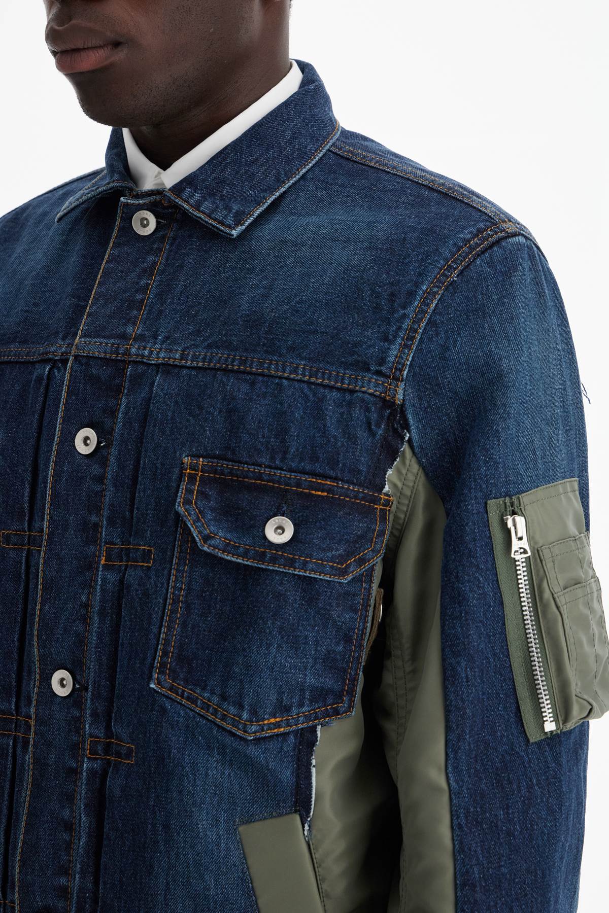 Sacai Denim And Nylon Jacket For Men   Blue