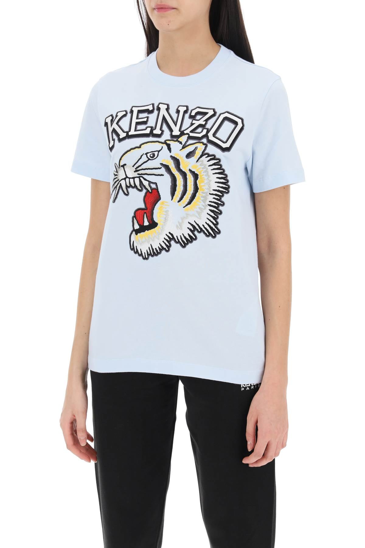 Kenzo Tiger Varsity Crew Neck T Shirt   Light Blue