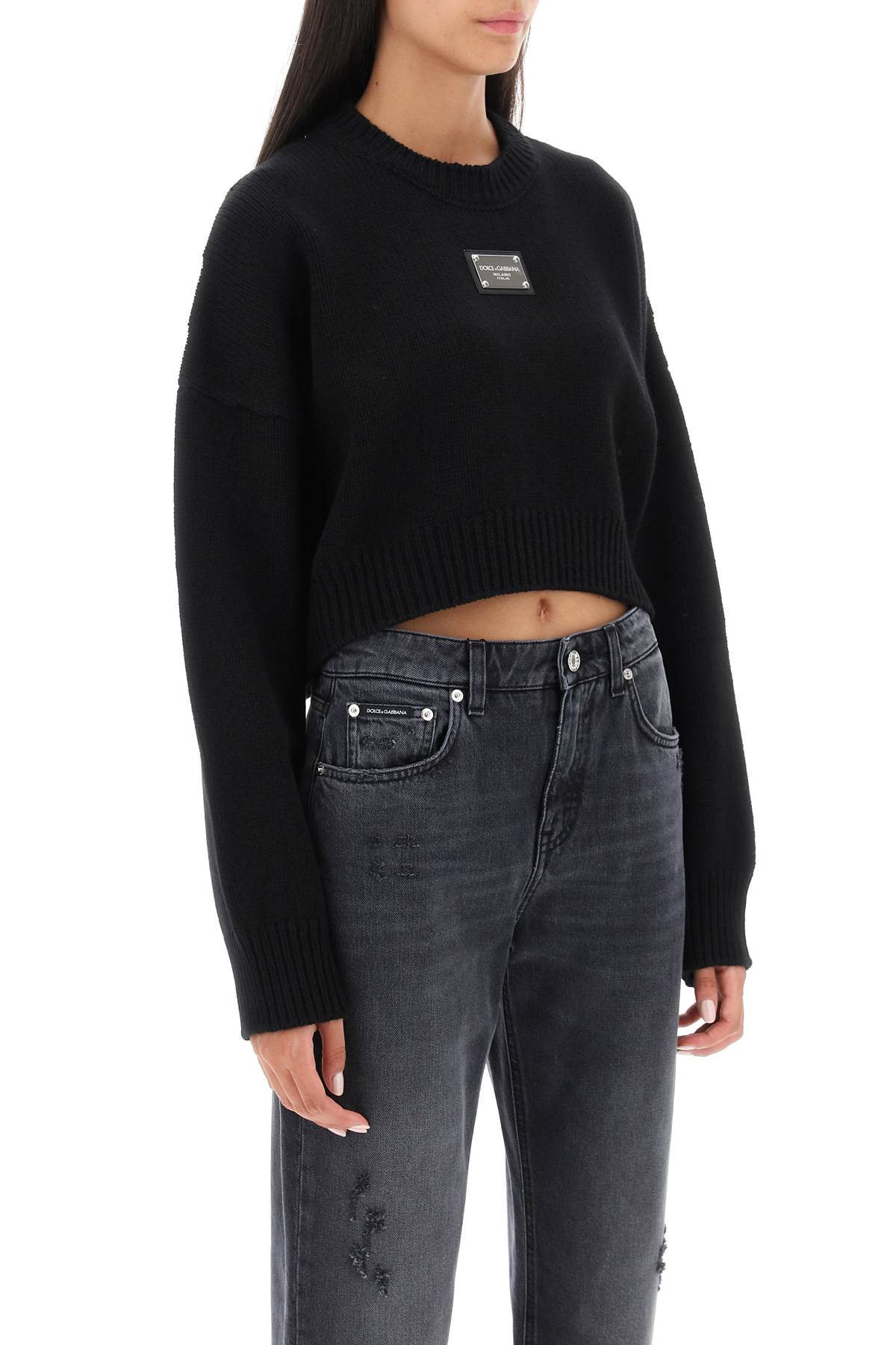 Dolce & Gabbana Logo Plaque Cropped Sweater   Black