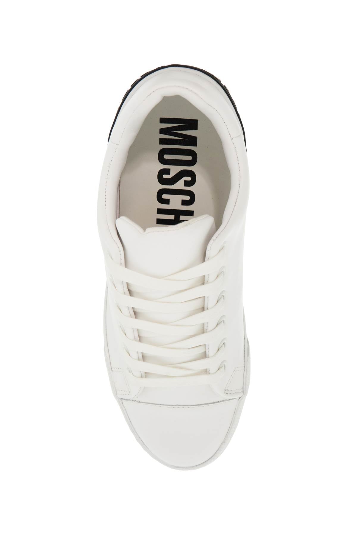 Moschino Leather Sneakers With Rubber Logo Detail.   White