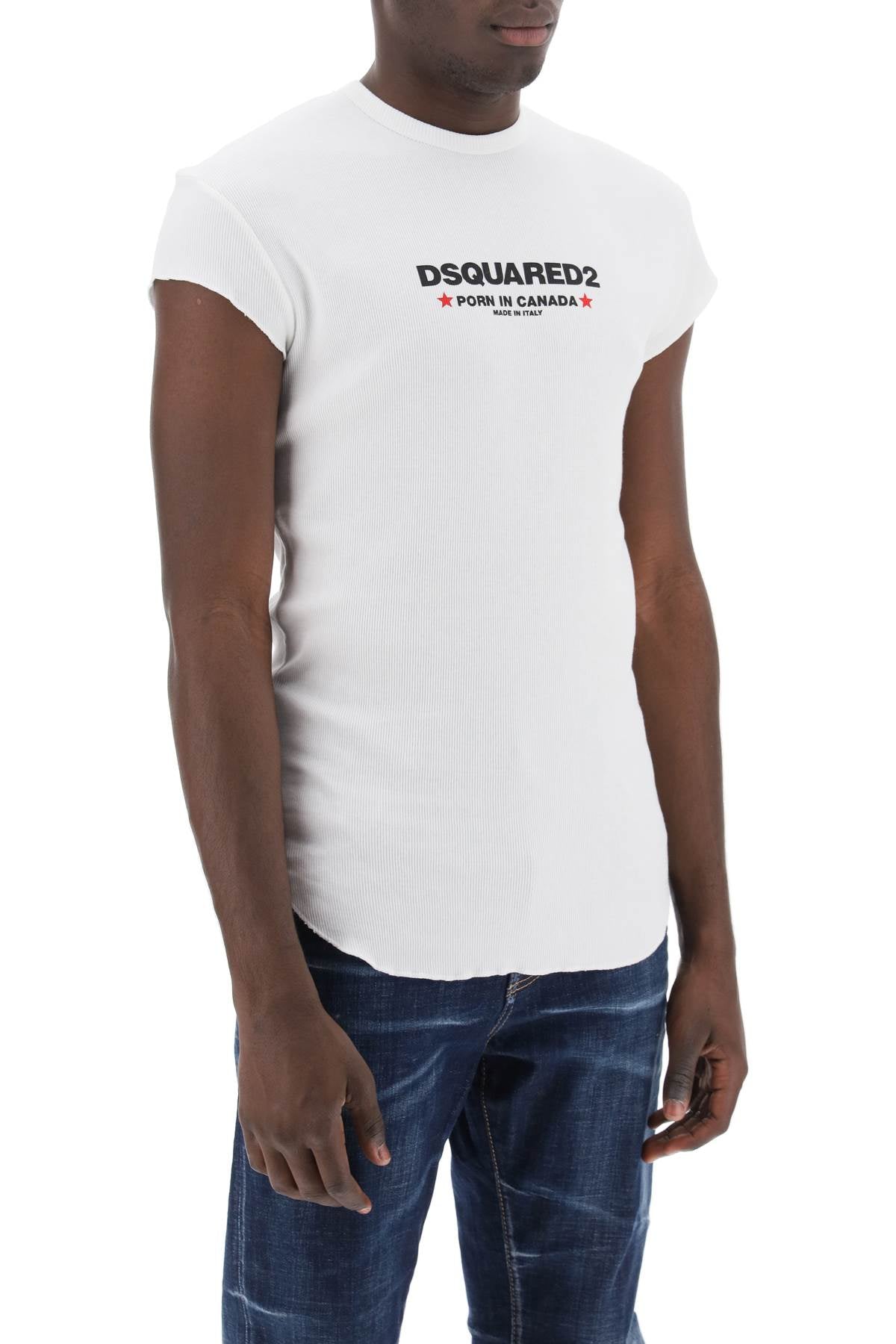 Dsquared2 Choke Fit Ribbed T Shirt   White