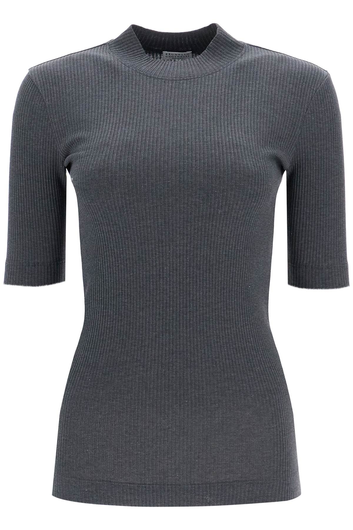 Brunello Cucinelli Ribbed Jersey T Shirt For A   Grey