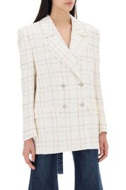 Alessandra Rich Oversized Tweed Jacket With Plaid Pattern   White