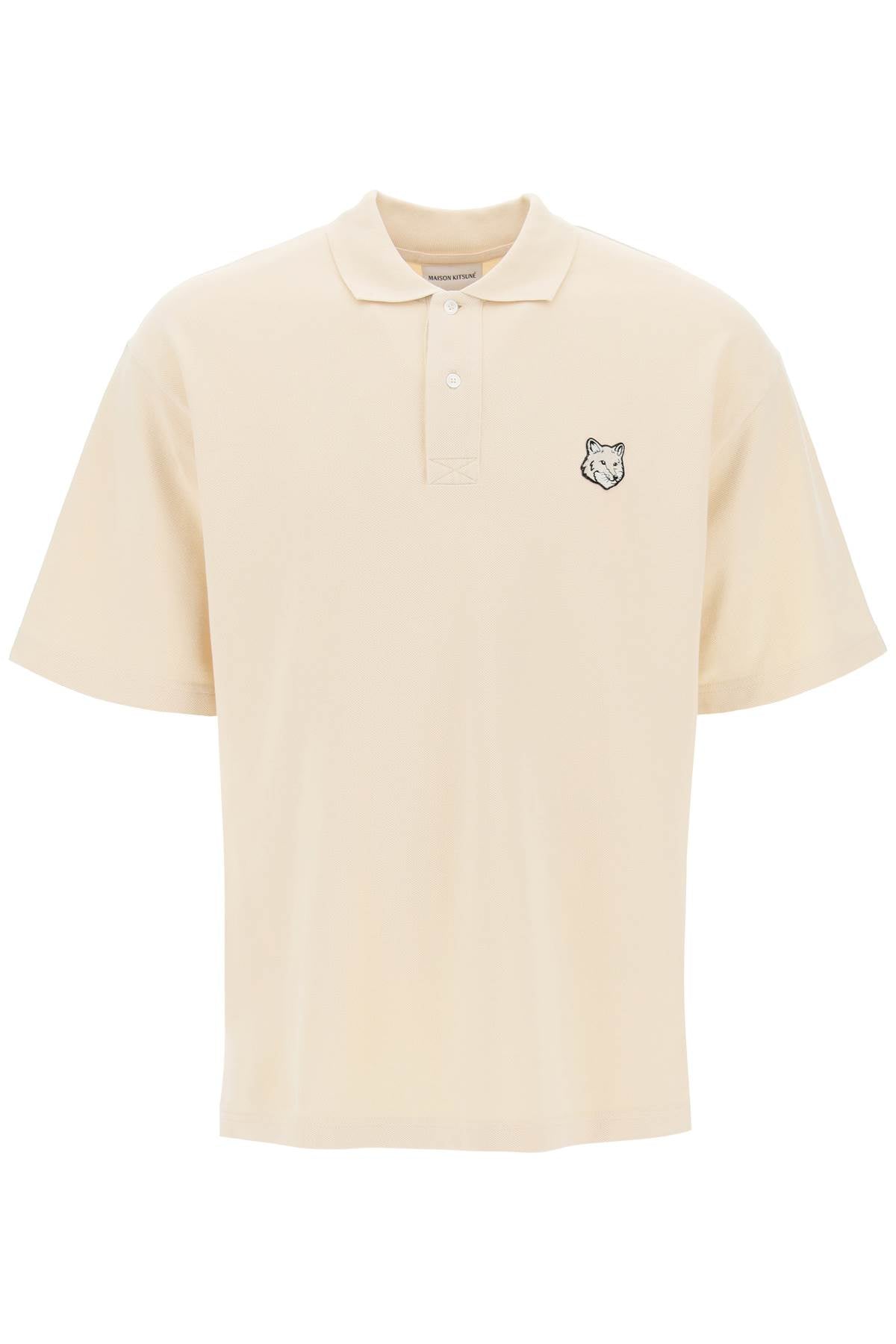 Maison Kitsune Replace With Double Quoteoversized Polo Shirt With Bold Fox   Beige