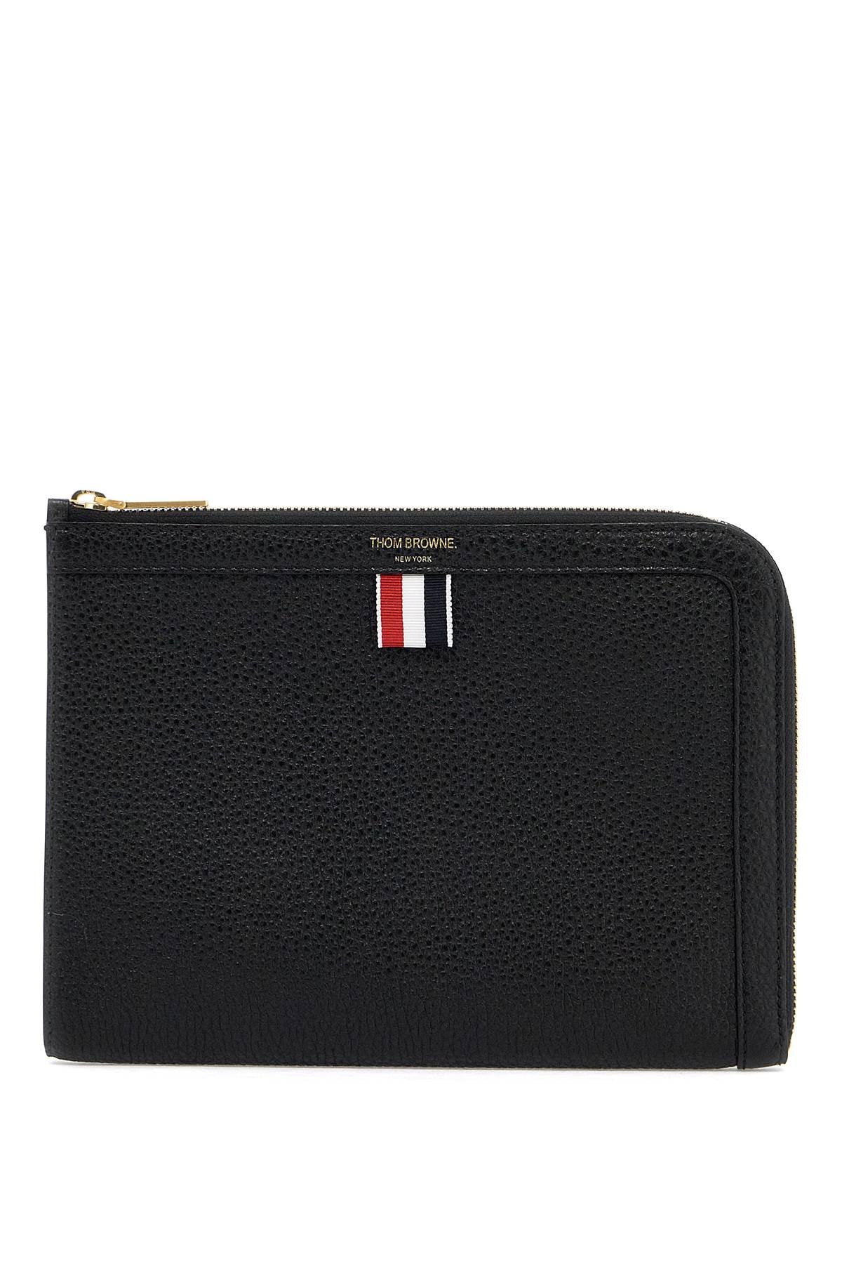 Thom Browne Replace With Double Quoteembossed Leather Pouch   Black