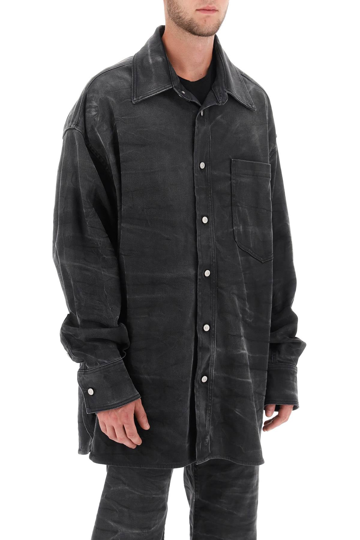 Mm6 Maison Margiela Crinkle Effect Denim Overshirt   Grey