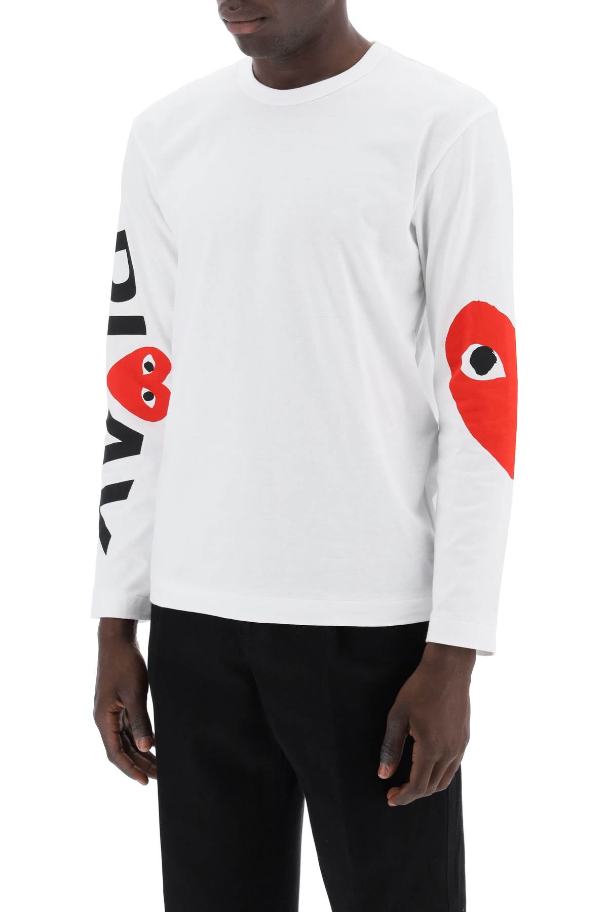 Comme Des Garcons Play Logo Print Long Sleeved T Shirt   White