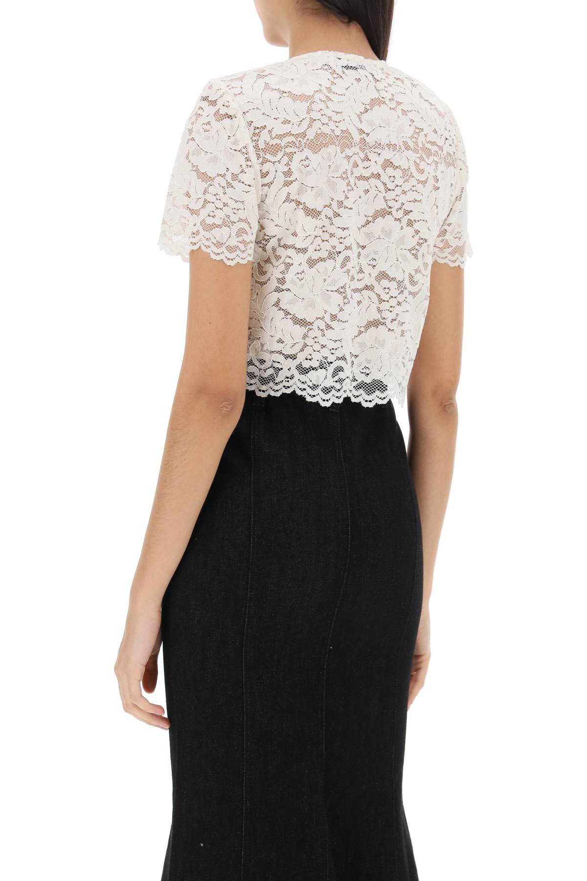 Self Portrait Lace Cropped Top With Diamanté Buttons   White