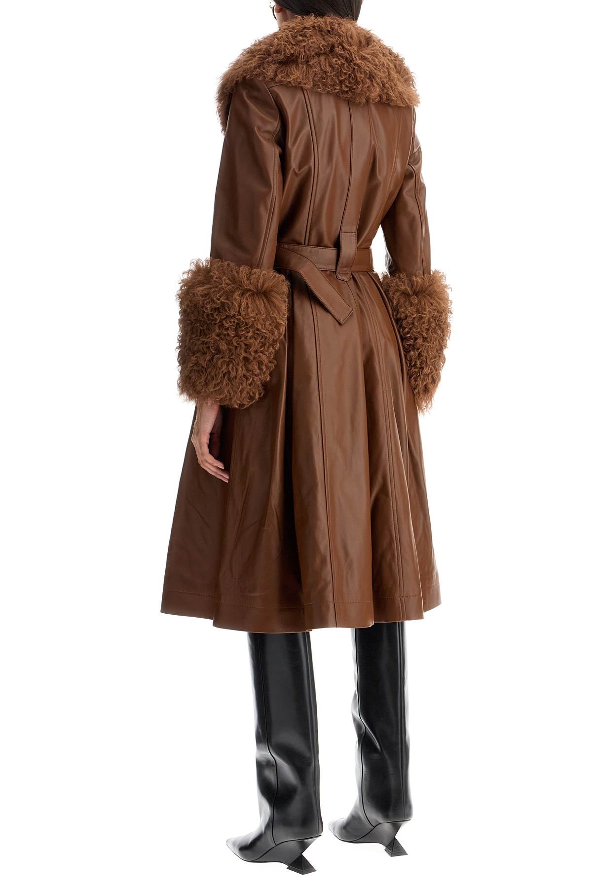 Saks Potts long foxy leather and shearling coat