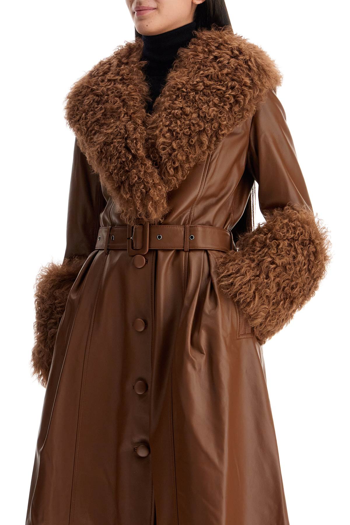 Saks Potts long foxy leather and shearling coat