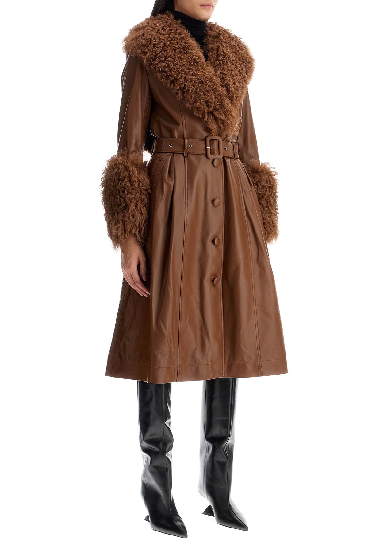 Saks Potts long foxy leather and shearling coat