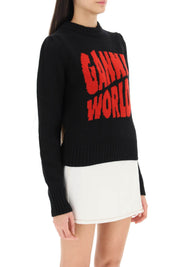 Ganni 'World' Inlay Wool Blend Sweater   Black