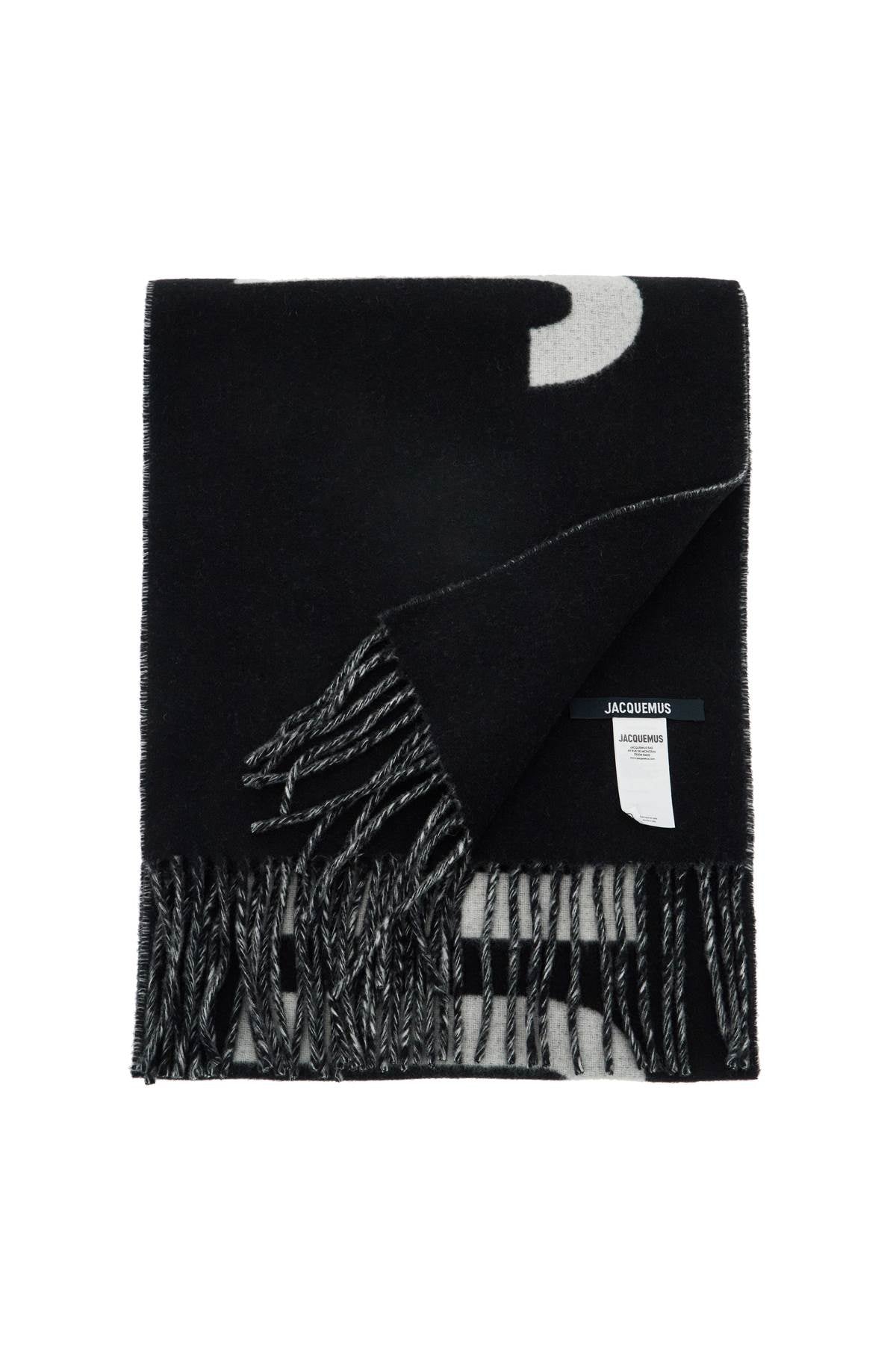 Jacquemus Logo Wool Scarf   Black