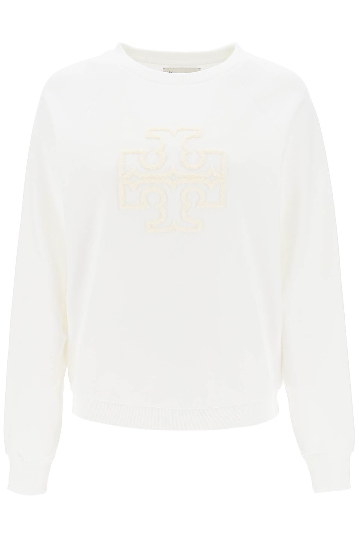 Tory Burch Crew Neck Sweatshirt With T Logo   White