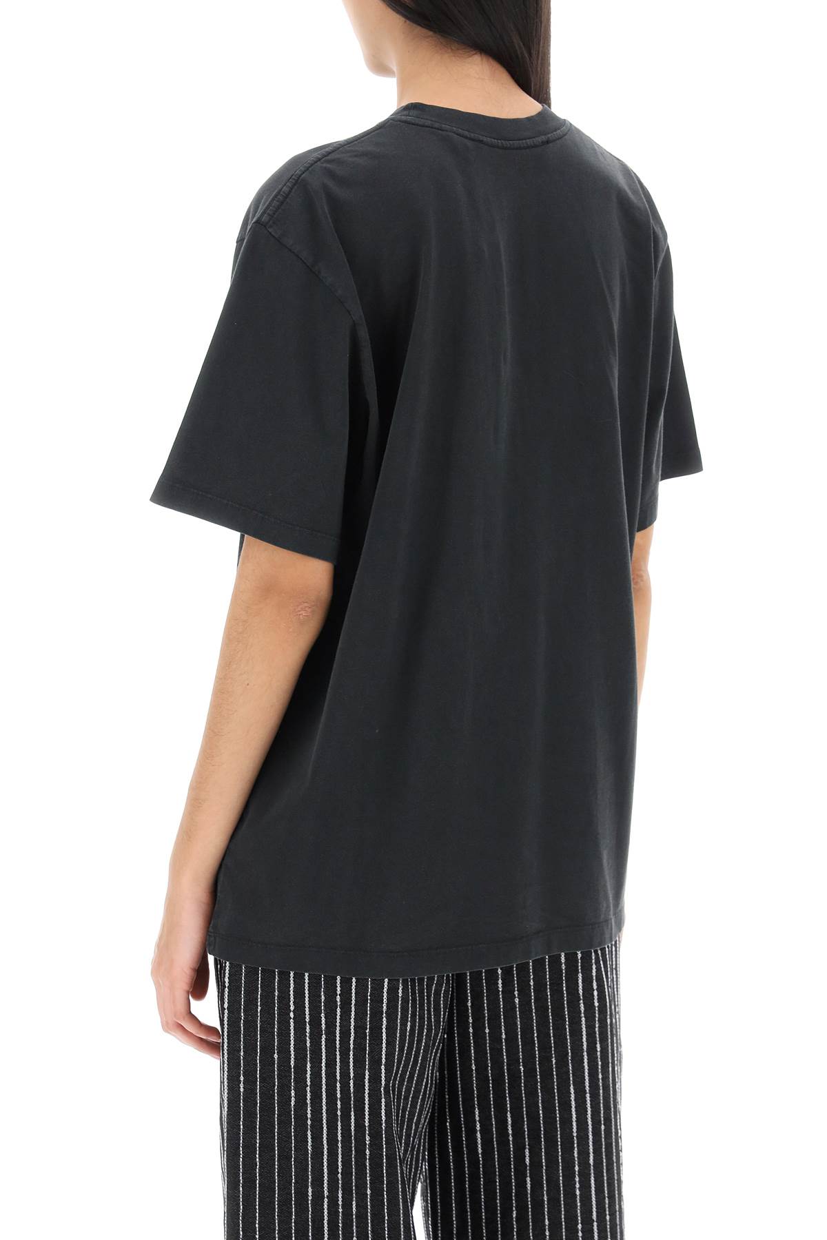 Rotate Faded Effect T Shirt With Logo Embroidery   Black