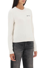 Palm Angels Cropped Sweater With Logo Embroidery   White