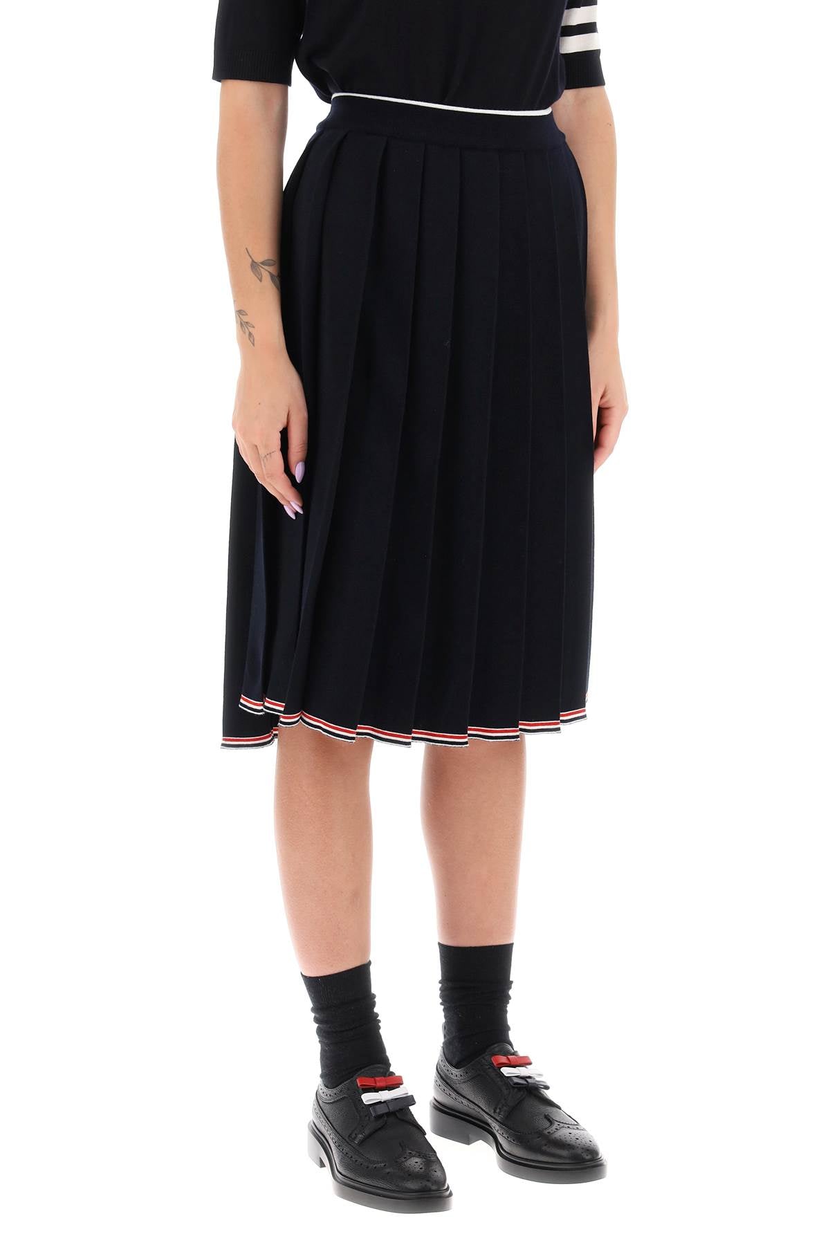 Thom Browne Knitted Pleated Midi Skirt   Blue