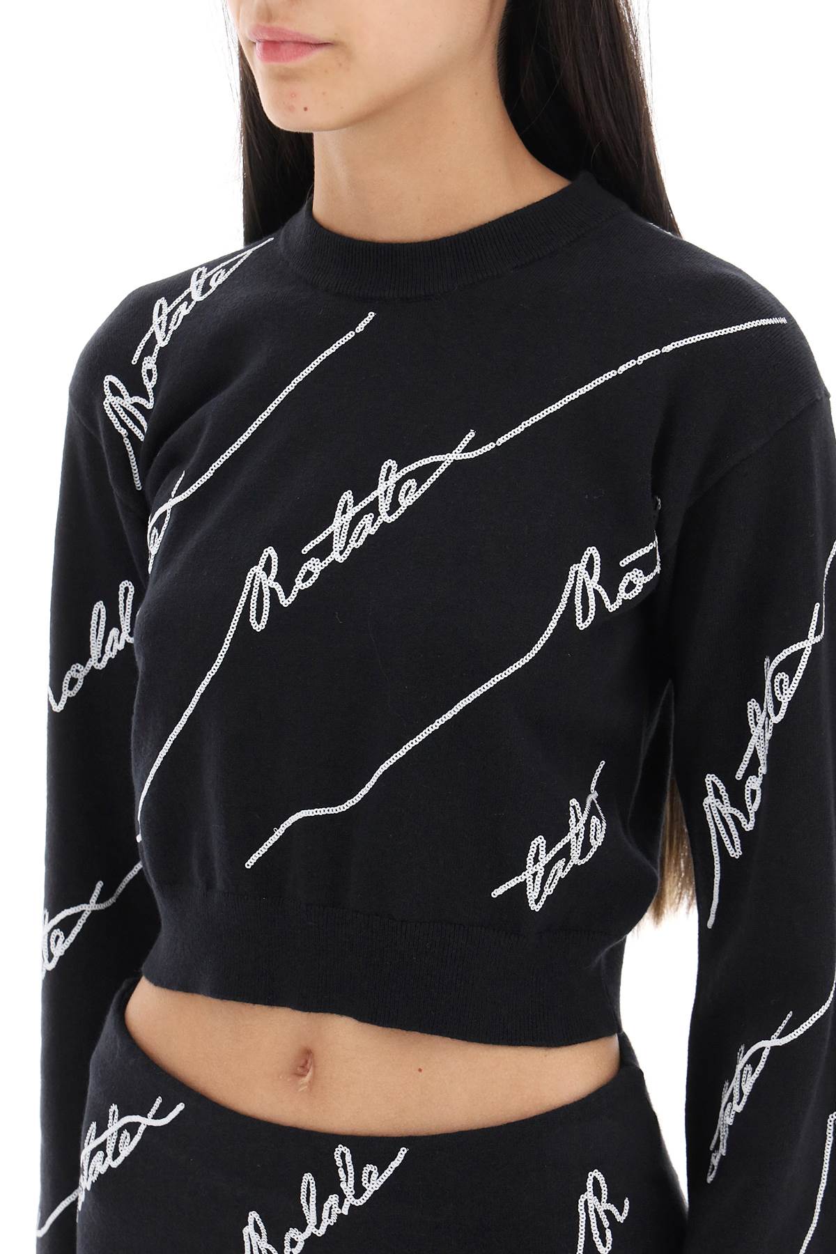 Rotate Sequined Logo Cropped Sweater   Black