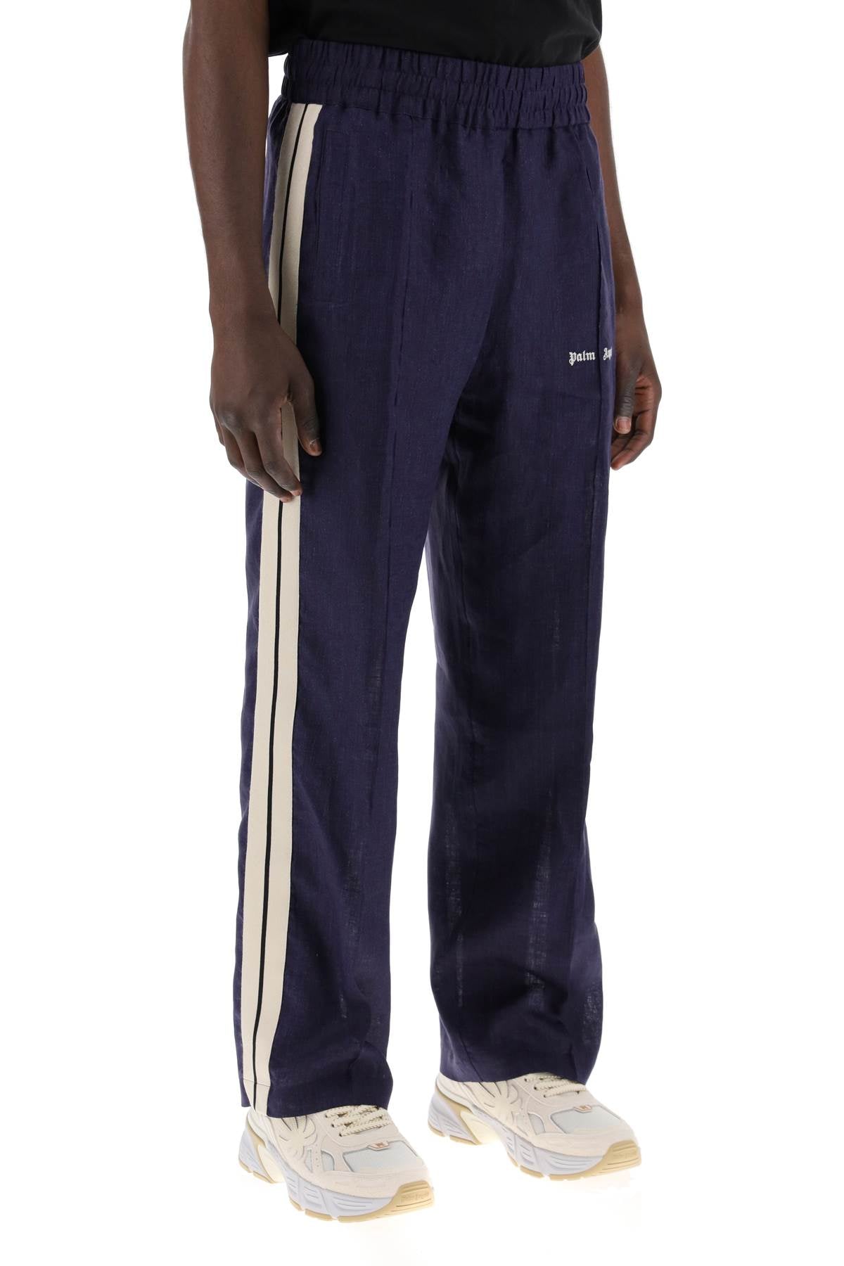 Palm Angels Linen Joggers With Side Stripes   Blue