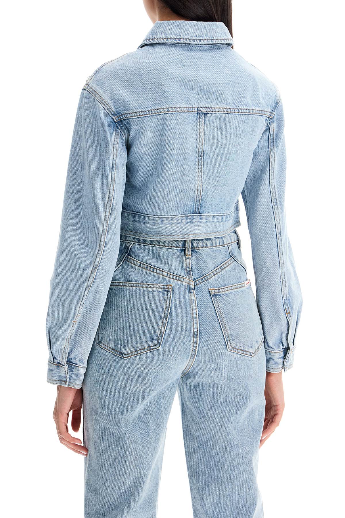 Self Portrait Cropped Denim Jacket For Women   Blue