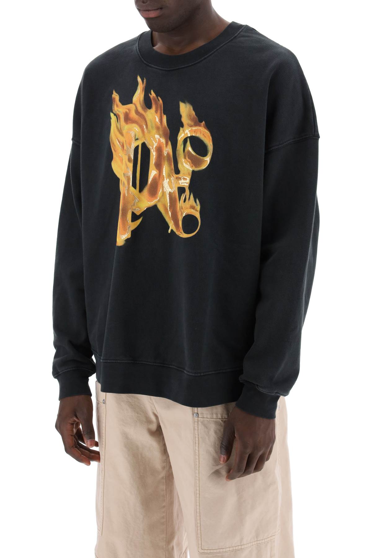 Palm Angels Replace With Double Quoteburning Monogram Crewneck   Black