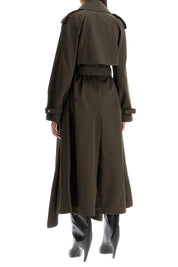 Alexander Mcqueen Double Breasted Trench Coat With Draped   Khaki