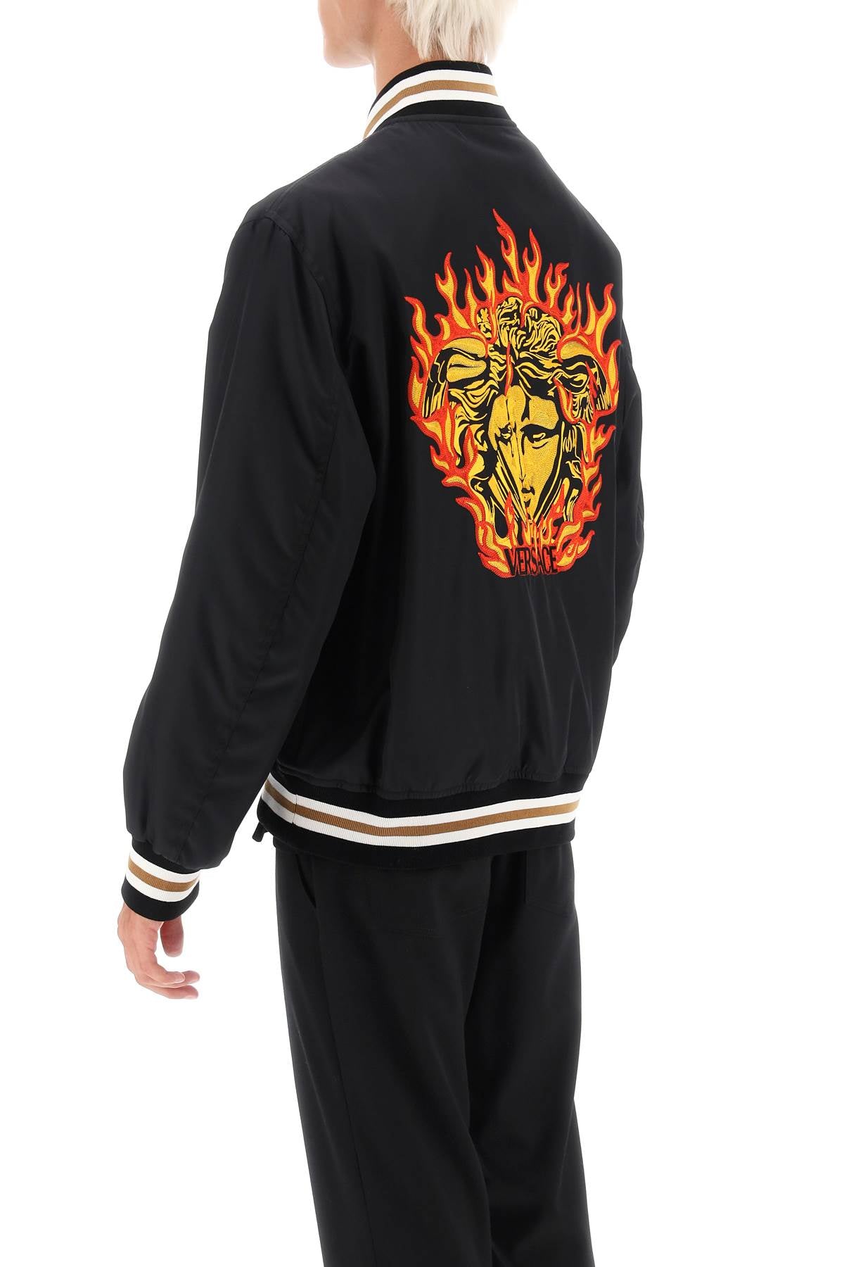 Versace Medusa Flame Nylon Bomber Jacket   Black