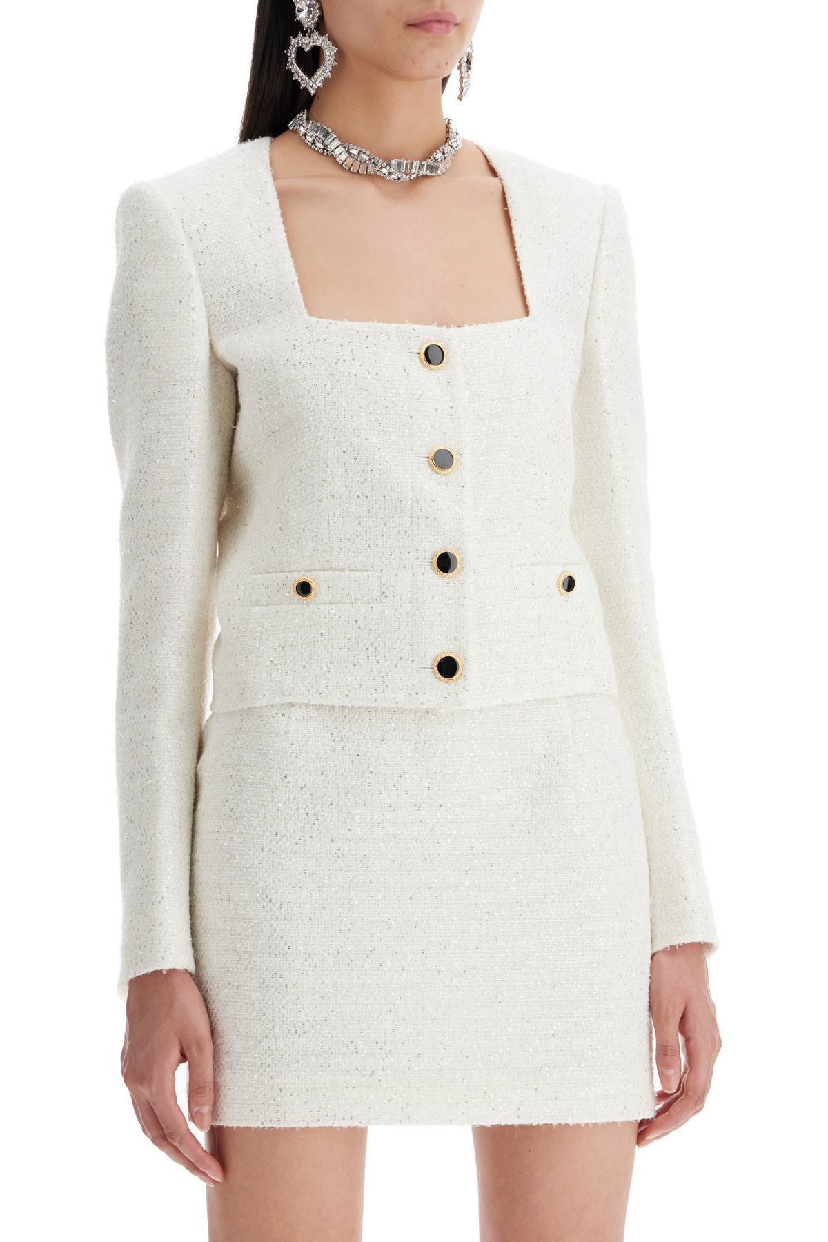 Alessandra Rich Tweed Jacket With Sequins Embell   White