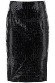 Versace Croco Effect Leather Pencil Skirt   Black