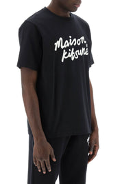 Maison Kitsune T Shirt With Logo In Handwriting   Black