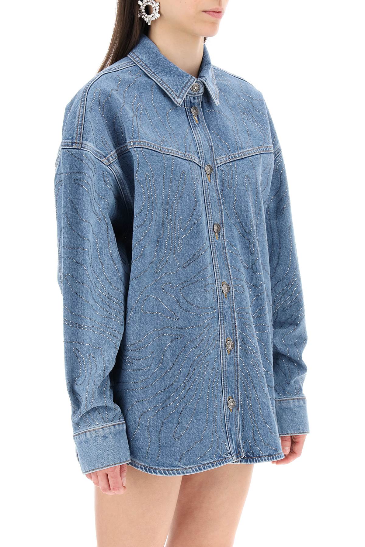 Rotate Denim Overshirt With Rhin   Blue