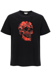 Alexander Mcqueen Wax Flower Skull Printed T Shirt   Black