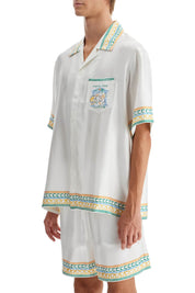 Casablanca Silk Crayon Temple Tennis Club Shirt   White