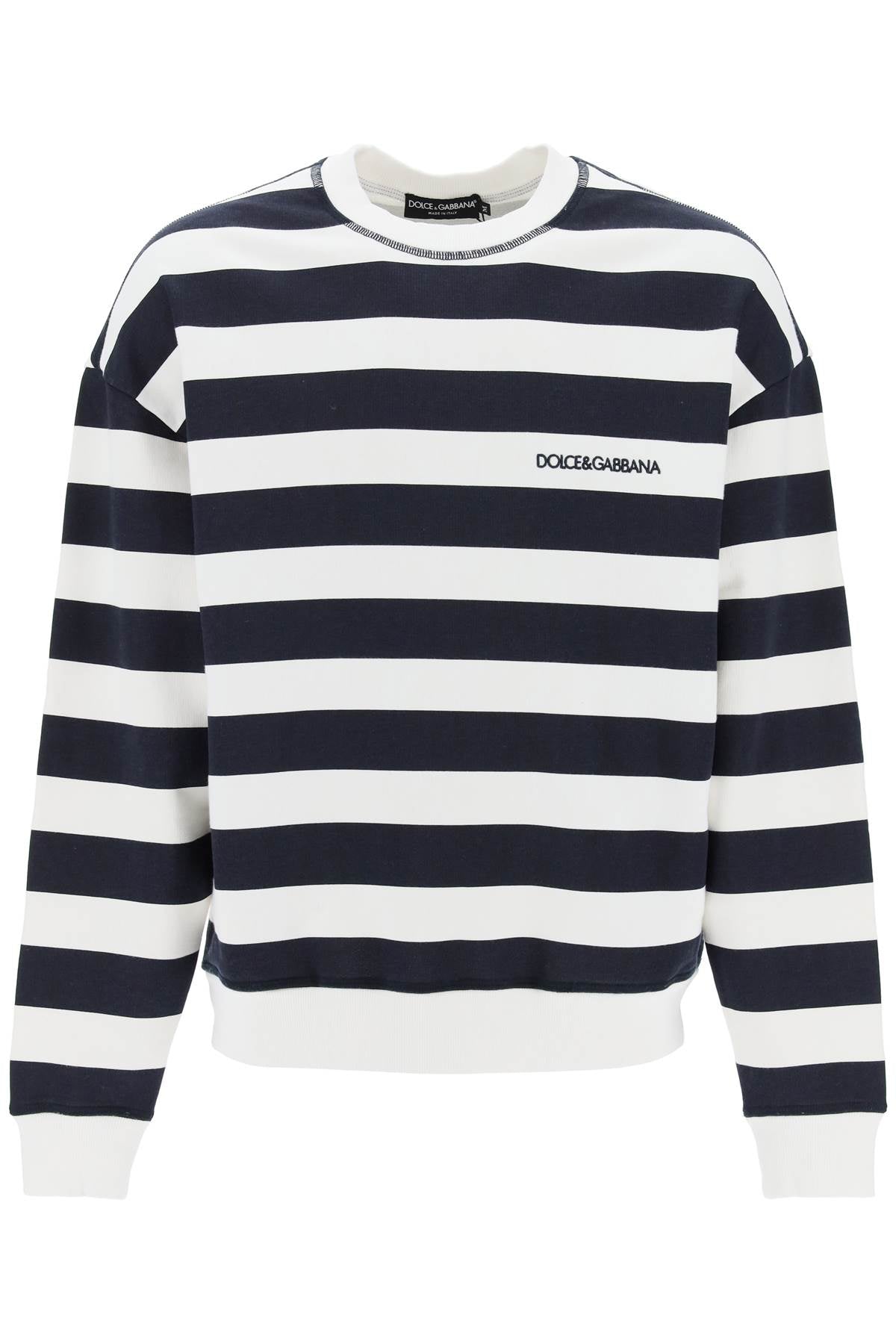 Dolce & Gabbana Striped Sweatshirt With Embroidered Logo   White