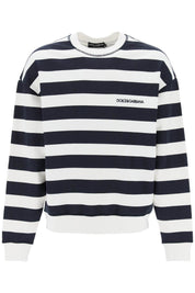 Dolce & Gabbana Striped Sweatshirt With Embroidered Logo   White