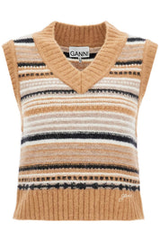 Ganni Replace With Double Quotesoft Striped Knit Vest With A Comfortable   Beige