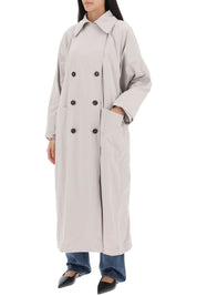 Brunello Cucinelli Double Breasted Trench Coat With Shiny Cuff Details   Grey