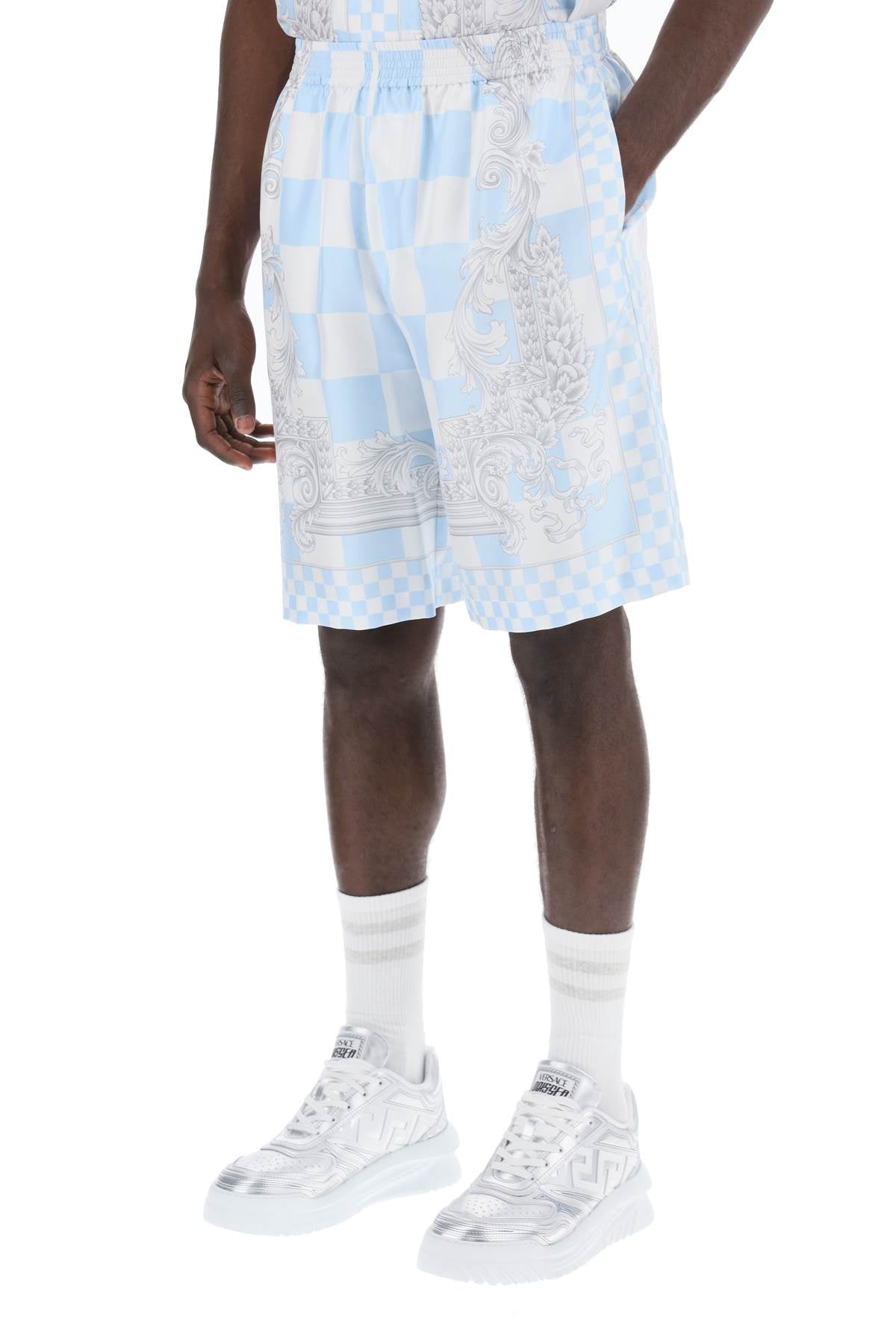 Versace Printed Silk Bermuda Shorts Set   White