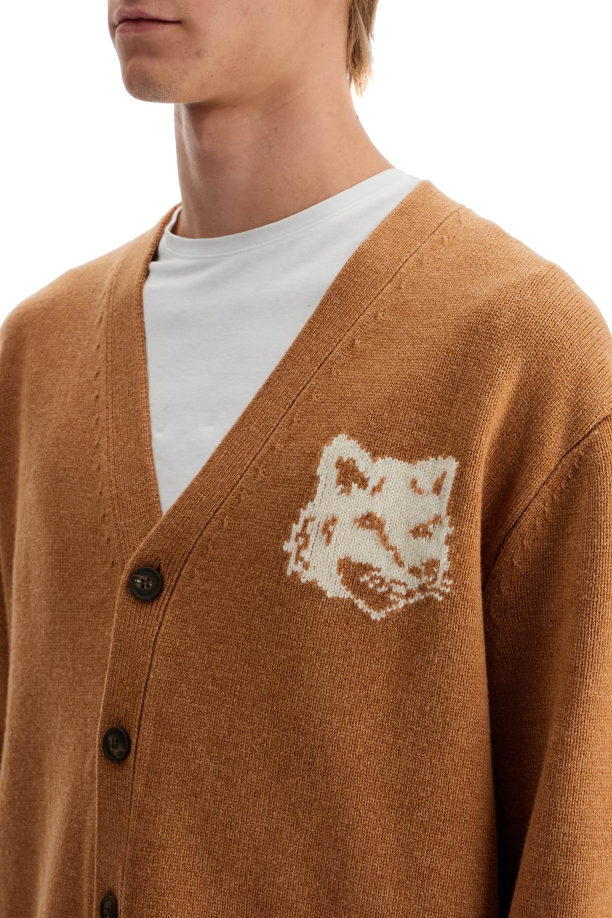 Maison Kitsune "fox Head Wool Cardigan With   Beige