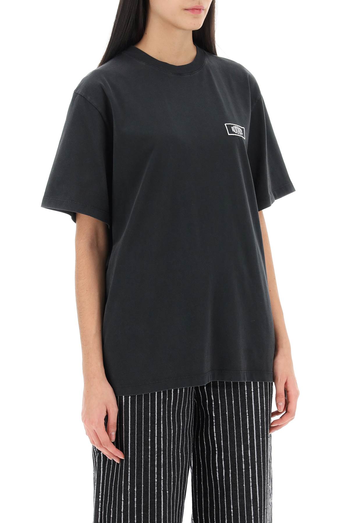 Rotate Faded Effect T Shirt With Logo Embroidery   Black