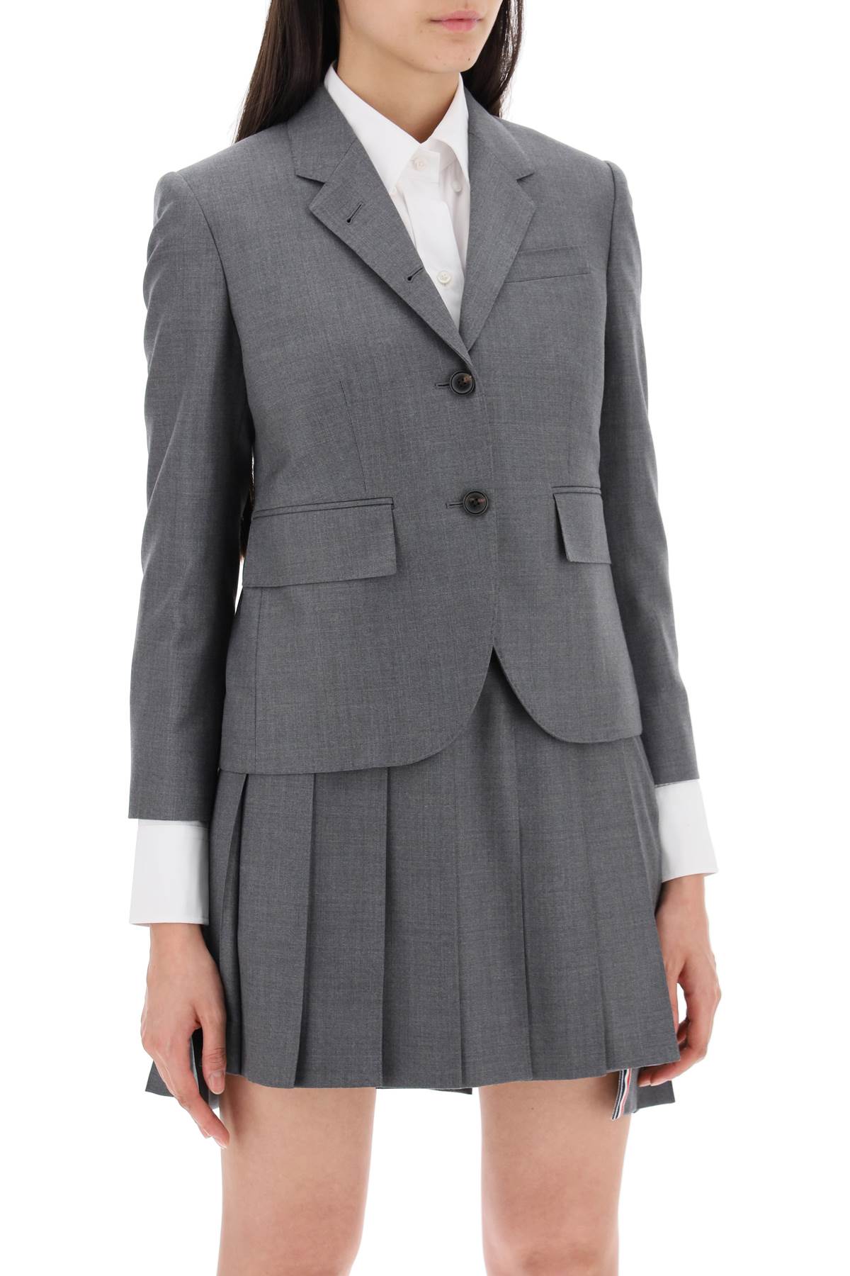 Thom Browne Single Breasted Cropped Jacket In 120's Wool   Grey