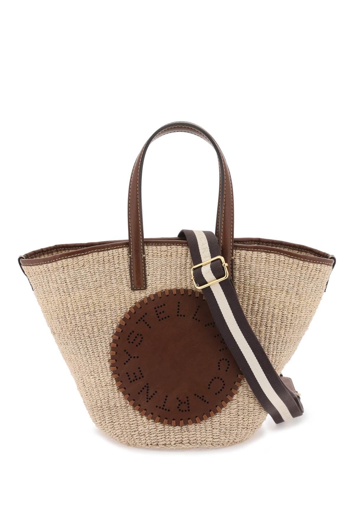 Stella Mc Cartney Raffia Shoulder Bag With Logo.   Beige