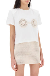 Magda Butrym Cropped T Shirt With Crochet Insert   White